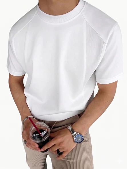 Erkek Tişört Basic Bisiklet Yaka Tişört Rahat Kesim Dökümlü Günlük Spor Tshirt ürün görseli 1