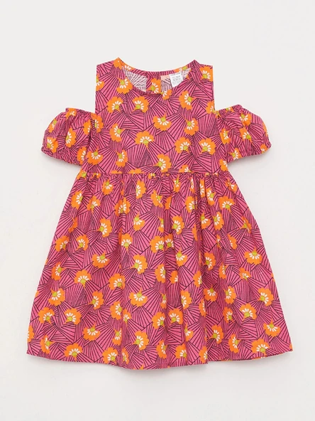 LCW baby Pembe Bisiklet Yaka Desenli Kız Bebek Elbise ürün görseli 1