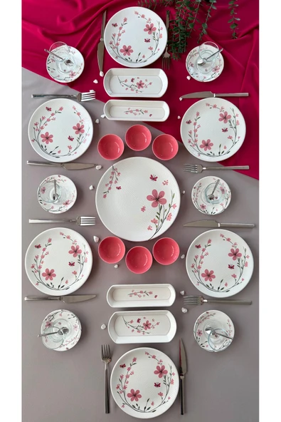 Yiğit Seramik Züccaciye Bahar Model 6 Kişilik 23 Parça Röfyeli Modern Kahvaltı Takımı - Brunch Set (Pembe) ürün görseli 1