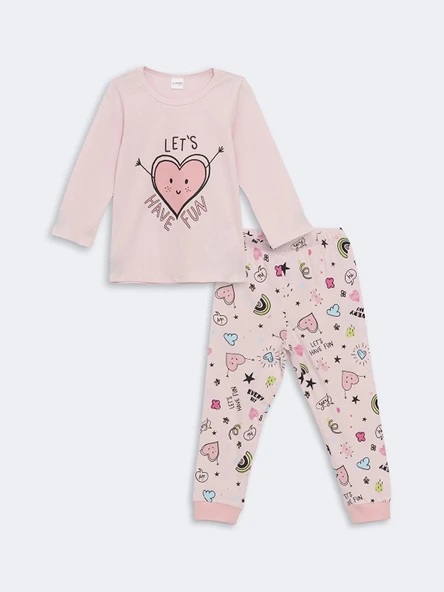 LCW Kids Pembe Bisiklet Yaka Baskılı Kız Çocuk Pijama Takımı ürün görseli 1