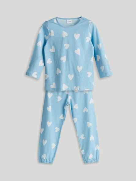 LCW Kids Mavi Kalp Baskılı Kız Çocuk Pijama Takım ürün görseli 1