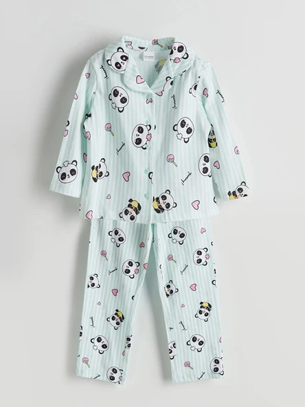 LCW Kids Turkuaz Baskılı Penye Kız Çocuk Pijama Takım ürün görseli 1