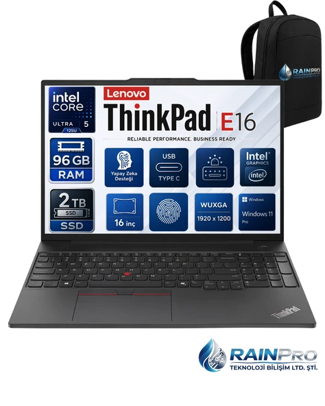 Thinkpad E16 Gen2 Intel Core Ultra 5 125U 96 GB DDR5 2 TB SSD 16" Wuxga IPS Windows 11 Pro Taşınabilir Bilgisayar 21MA003RNP31 ürün görseli 1
