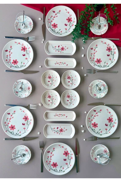 Yiğit Seramik Züccaciye Bahar Model 6 Kişilik 20 Parça Kahvaltı Takımı - Brunch Set (Pembe ürün görseli 1