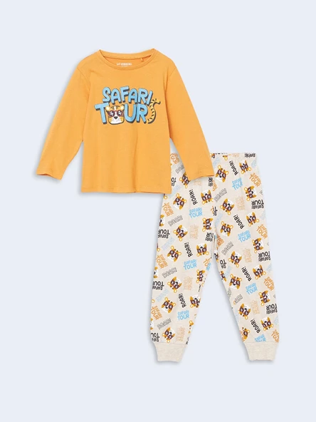 LCW Kids Turuncu Bisiklet Yaka Baskılı Erkek Çocuk Pijama Takım ürün görseli 1