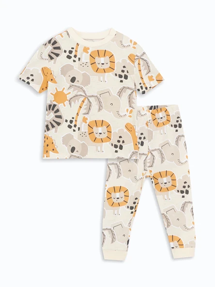 LCW baby Bej Bisiklet Yaka Baskılı Erkek Bebek Pijama Takımı ürün görseli 1
