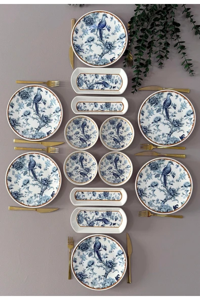 Yiğit Seramik Züccaciye Blue Kitchen Model 6 Kişilik 14 Parça Kaseli Modern Kahvaltı - Brunch Takımı ürün görseli 1