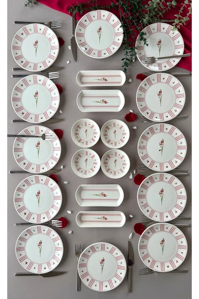Yiğit Seramik Züccaciye Lavinya Model 12 Kişilik 20 Parça Röfyeli Modern Kahvaltı - Brunch Takımı (Fuşya) ürün görseli 1