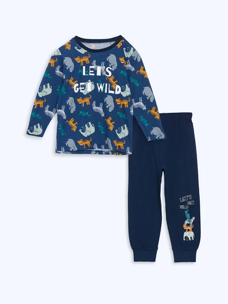 LCW Kids Lacivert Beli Lastikli Baskılı Erkek Çocuk Pijama Takım ürün görseli 1