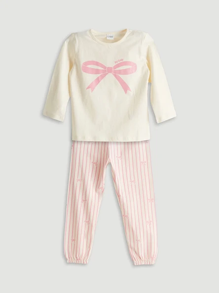 LCW Kids Ekru Kurdele Detaylı Kız Çocuk Pijama Takım ürün görseli 1
