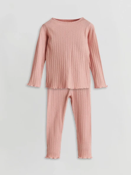 LCW baby Pembe Bisiklet Yaka Uzun Kollu Basic Kız Bebek Pijama Takımı ürün görseli 1