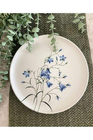 Yiğit Seramik Züccaciye Mavi Çiğdem 26 cm Büyük Yuvarlak Servis&Sunum Tabağı ürün görseli 1