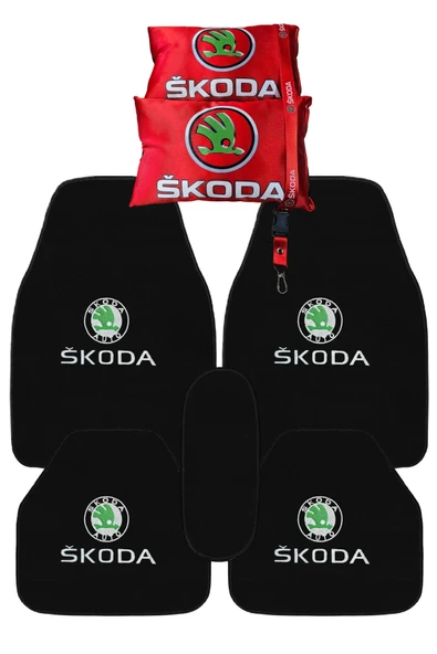 Skoda Araç Uyumlu 5 Parça Araç Oto Halı Paspas Seti & Dijital Baskılı Kırmızı Araba Koltuk Yastığı & Oto Ayna Askısı ürün görseli 1