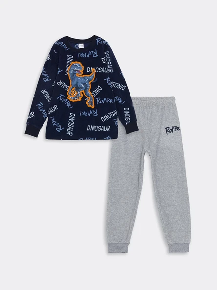 LCW Kids Lacivert Bisiklet Yaka Polar Erkek Çocuk Pijama Takımı ürün görseli 1