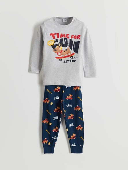 LCW Kids Gri Beli Lastikli Baskılı Erkek Çocuk Pijama Takım ürün görseli 1