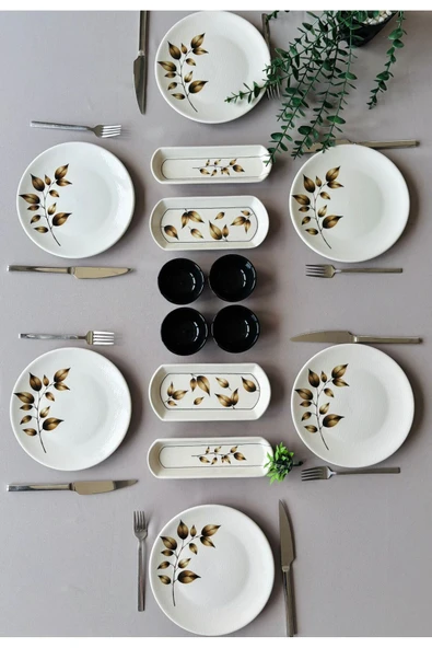 Yiğit Seramik Züccaciye Akasya Model 6 Kişilik 14 Parça Röfyeli Modern Kahvaltı - Brunch Takımı ürün görseli 1