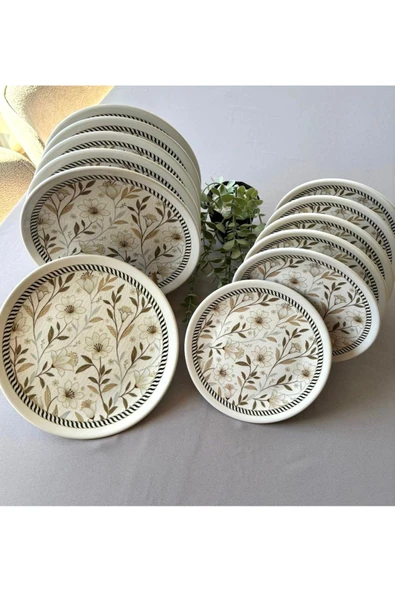 Yiğit Seramik Züccaciye Floral 6 Adet Servis + 6 Adet Pasta Tabağı Sunumluk ürün görseli 1