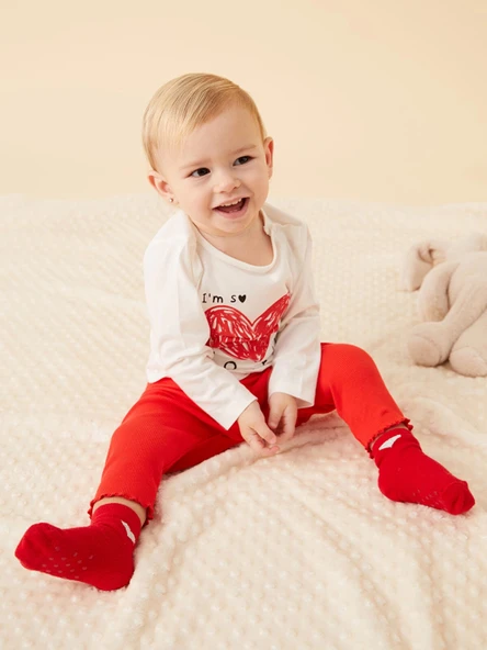 LCW baby Ekru Bisiklet Yaka Kız Bebek Pijama Takımı ürün görseli 1