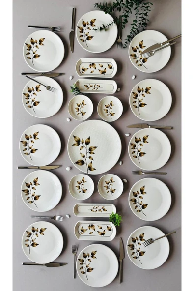 Yiğit Seramik Züccaciye Akasya Model 12 Kişilik Röfyeli Modern Kahvaltı - Brunch Takımı ürün görseli 1