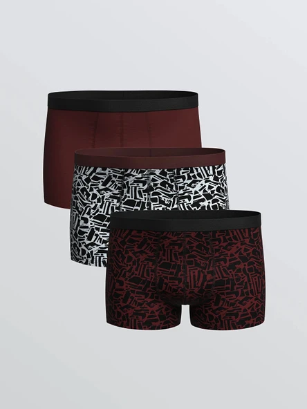LC WAIKIKI Bordo Standart Kalıp Pamuklu Esnek Erkek Boxer 3'lü ürün görseli 1