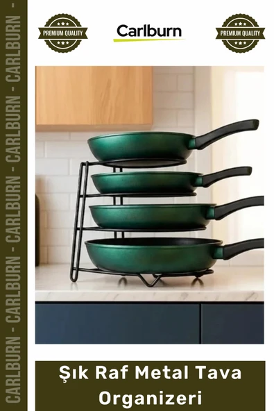 #Organizer Mutfak Dolabı İçi Çok Katlı Yer Tasarrufu Sağlayan Dayanıklı Siyah Modern Şık Raf Metal Tava Organizeri ürün görseli 1