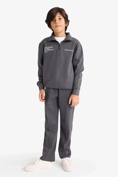 Defacto G3825A8AR104 Antrasit Erkek Çocuk 2'li Takım Baskılı Yarım Fermuarlı Sweatshirt Eşofman Altı ürün görseli 1