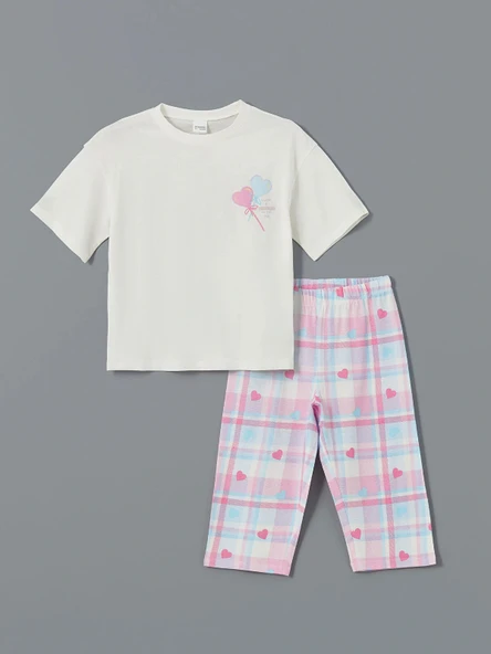 LCW Kids Ekru Bisiklet Yaka Kız Çocuk Pijama Takımı ürün görseli 1