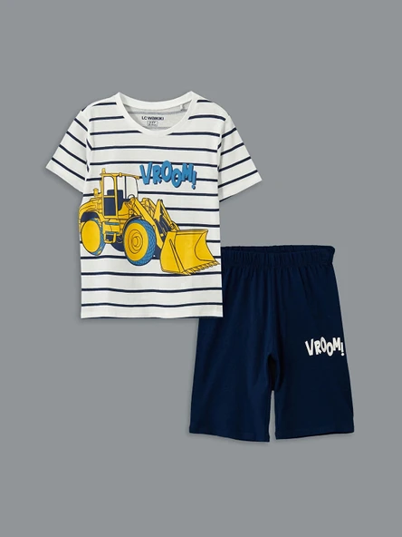 LCW Kids Ekru Bisiklet Yaka Erkek Çocuk Şortlu Pijama Takımı ürün görseli 1