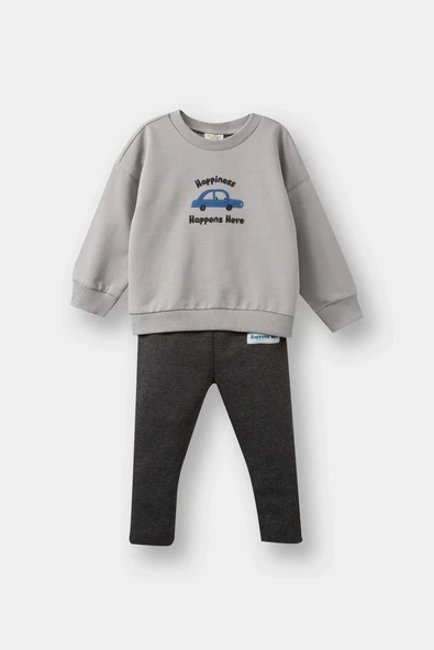 Defacto F1594A5GR52 Gri Erkek Bebek 2'li Takım Araç Baskılı Sweatshirt Alt ürün görseli 1