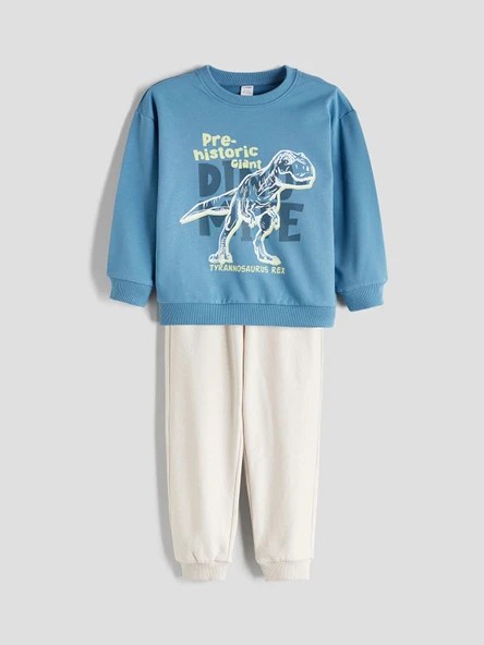 LCW Kids Mavi Baskılı Erkek Çocuk Sweatshirt ve Eşofman Alt 2'li ürün görseli 1