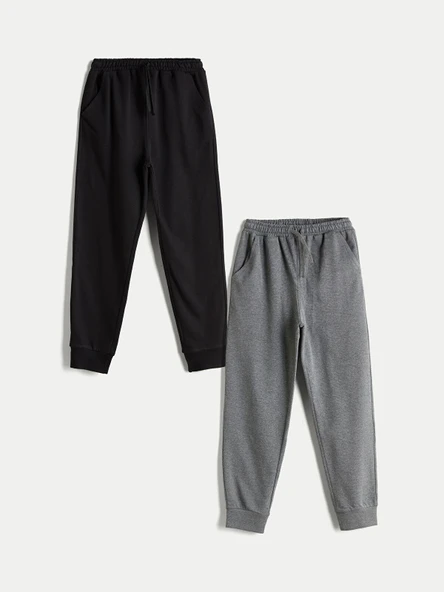 LC Waikiki Siyah Beli Lastikli Erkek Çocuk Jogger Eşofman Alt 2'li ürün görseli 1