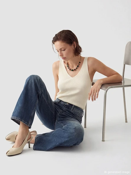 LCW Jeans İndigo Wideleg Kadın Jean Pantolon ürün görseli 1