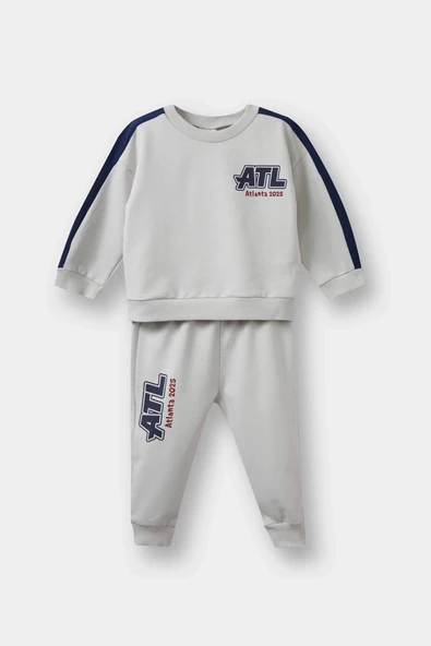 Defacto F3301A5GR503 Gri Erkek Bebek 2'li Takım Okul Baskılı Sweatshirt Eşofman Altı ürün görseli 1