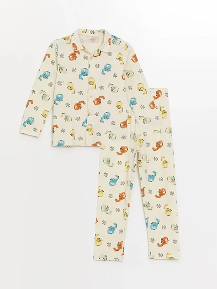 LCW baby Ekru Polo Yaka Uzun Kollu Baskılı Erkek Bebek Pijama Takımı ürün görseli 1