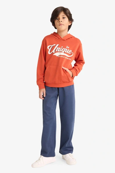 Defacto G3662A8OG171 Turuncu Erkek Çocuk 2'li Takım Kapüşonlu Baskılı Sweatshirt Eşofman Altı ürün görseli 1