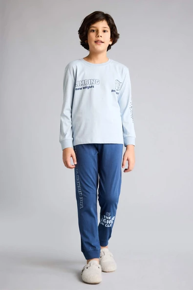 Defacto G9976A8BE523 Mavi %100 Pamuklu 2'li Pijama Takımı Erkek Çocuk ürün görseli 1