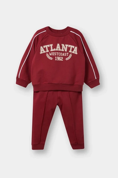 Defacto D2599A5BR285 Bordo Erkek Bebek 2'li Takım Baskılı Okul Sweatshirt Eşofman Altı ürün görseli 1