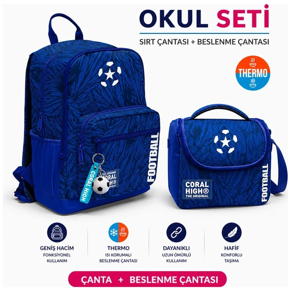 Coral High Futbol Desenli Lacivert Sırt Çantası 23697+Thermo Beslenme Çantası 22797 ürün görseli 1