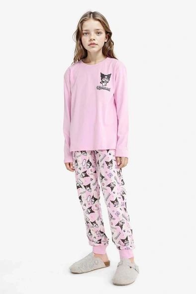 Defacto F7358A8PR66 Mor Kız Çocuk Kuromi Pijama Takımı Uzun Kollu Üst Uzun Alt ürün görseli 1