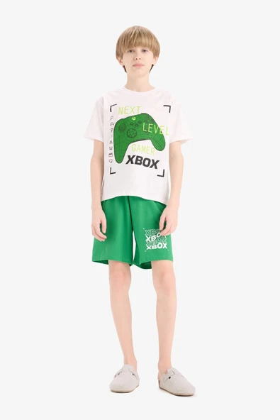 Defacto E0345 Beyaz Erkek Çocuk Xbox Pijama Takımı Kısa Kollu Üst Beli Lastikli Şort ürün görseli 1