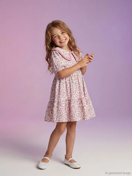 LCW Kids Ekru Çiçekli Kız Çocuk Elbise ürün görseli 1