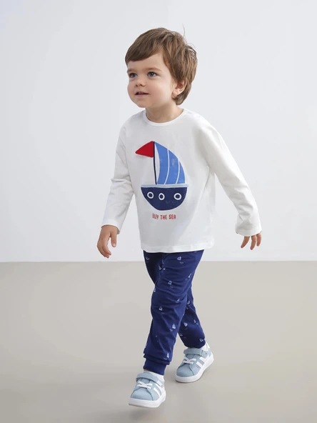 LCW baby Ekru Bisiklet Yaka Baskılı Erkek Bebek Pijama Takım ürün görseli 1