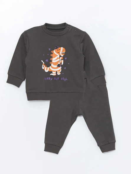 LCW baby Gri H12 Bisiklet Yaka Uzun Kollu Basic Erkek Bebek Sweatshirt ve Eşofman Alt 2'li ürün görseli 1