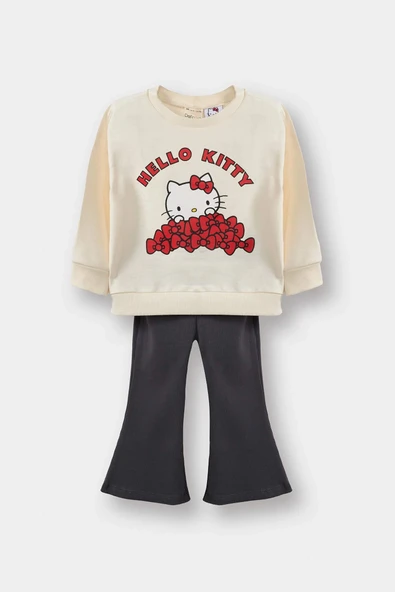 Defacto G0100A5ER238 Ekru Kız Bebek Hello Kitty 2'li Takım Sweatshirt Eşofman Altı ürün görseli 1