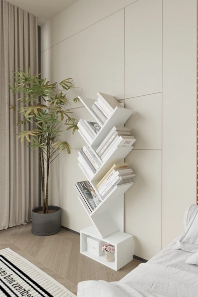 GaniHome Kitap Ağacı Dekoratif Zigzag Kitaplık 140 cm Kitap Rafı ürün görseli 1