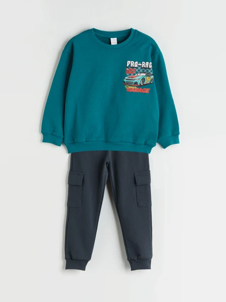 LCW Kids Yeşil Baskılı Erkek Çocuk Sweatshirt ve Eşofman Alt 2'li ürün görseli 1
