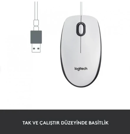 (OUTLET) Logitech M100 Kablolu 1.000 Dpi USB Optik Mouse - Beyaz ürün görseli 1