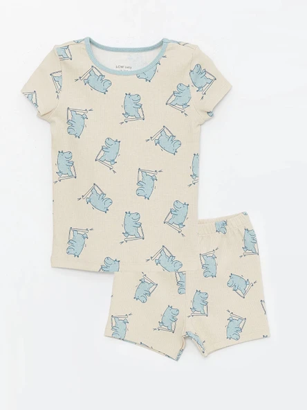 LCW baby Bej Bisiklet Yaka Kısa Kollu Baskılı Erkek Bebek Şortlu Pijama Takımı ürün görseli 1