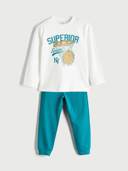 LCW Kids Ekru Baskılı Erkek Çocuk Sweatshirt ve Eşofman Alt 2'li ürün görseli 1