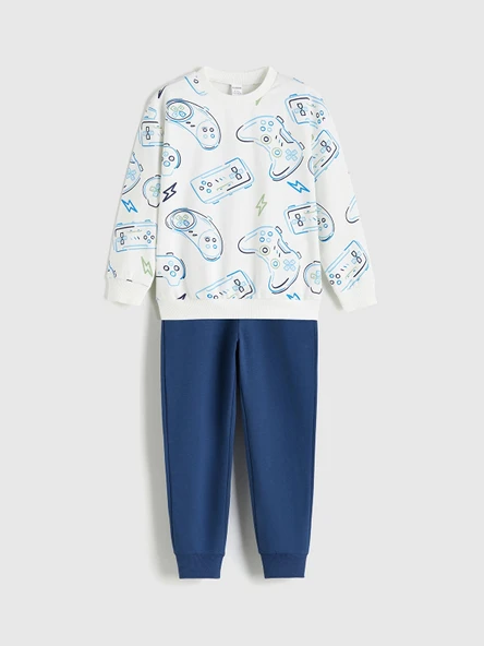 LCW Kids Ekru Baskılı Erkek Çocuk Sweatshirt ve Eşofman Alt 2'li ürün görseli 1
